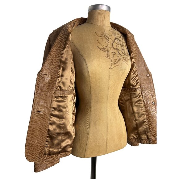 Pamela McCoy Authentic Vintage Camel Brown Genuine Leather Blazer Jacket - Picture 5 of 12